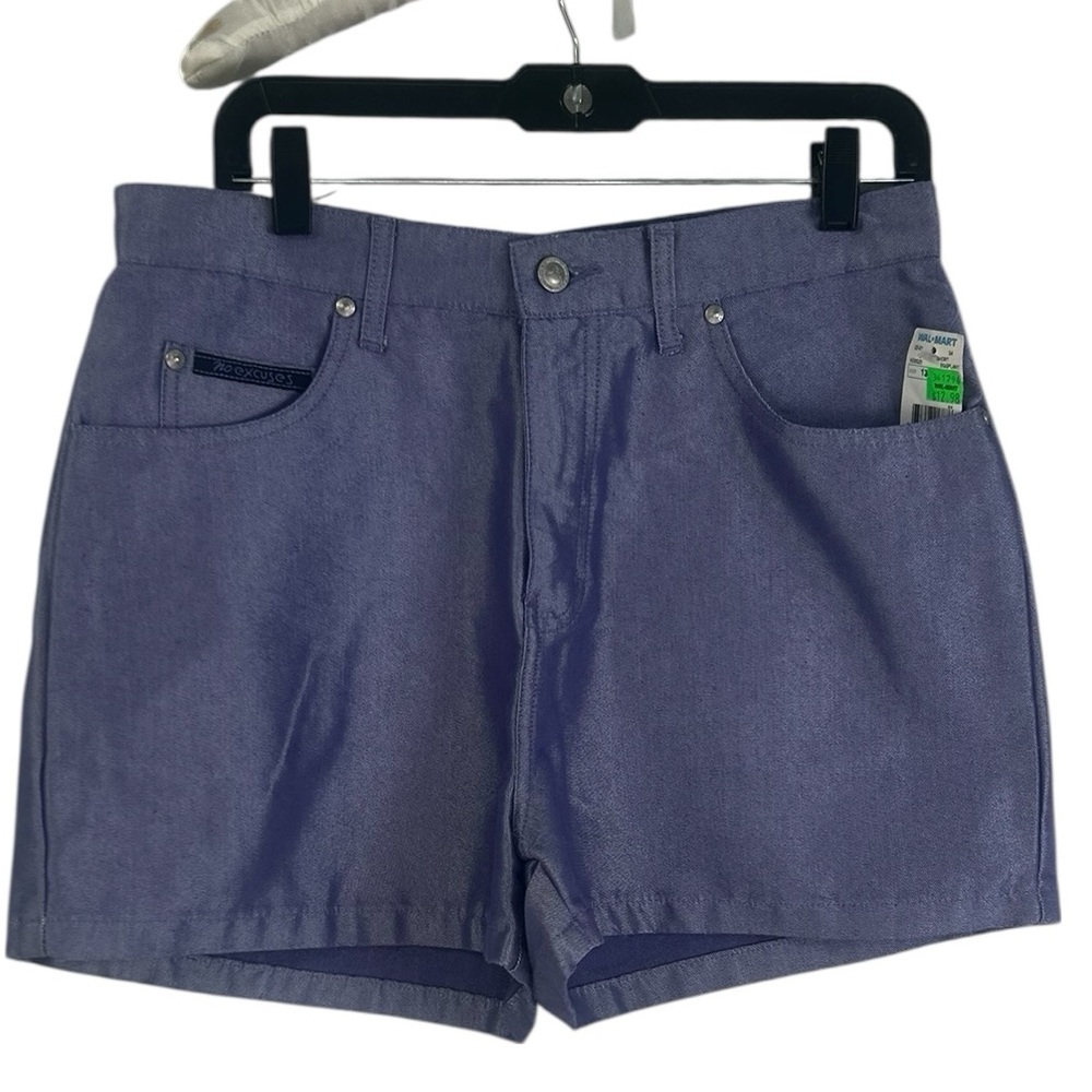 NEW DEADSTOCK Y2K VTG No Excuses Shiny Metallic Purple High rise Shorts 13/14